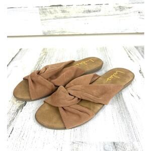 Lulu's Womens 6.5 Santana Camel tan Suede leather Slide slip on Sandals NEW